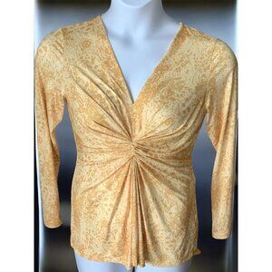 Ilse Jacobsen Womens Yellow Ruched Floral Long Sleeve Twist Front Blouse Large
